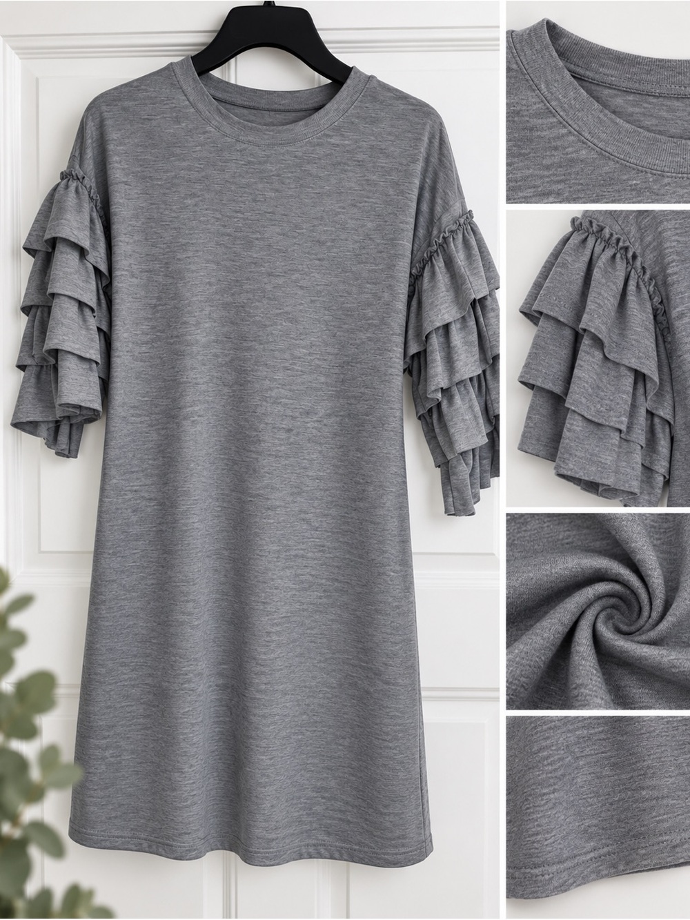 Grey Ruffle Sleeve Tee Dress